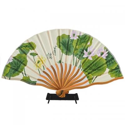 Folding Fan Lotus Green Silk Curved Japanese Ancient Style Bamboo Gift 