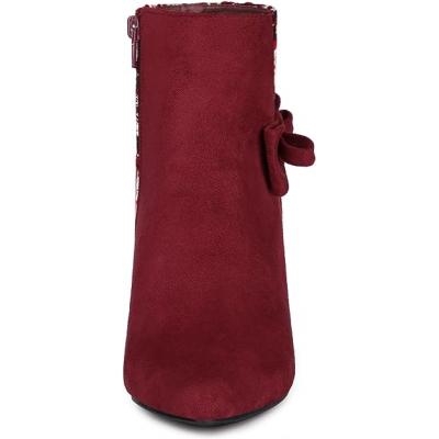 Wine red women's tweed plaid high heels boots